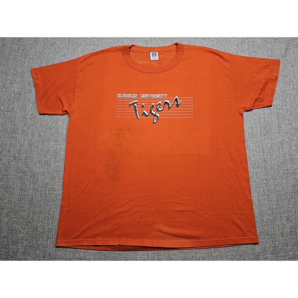 VINTAGE Clemson Tigers Shirt Mens XL Orange NCAA Football Russell Athletic 90s